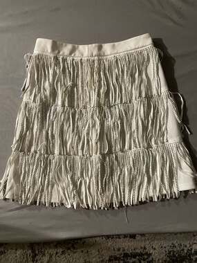 Sweet Genesis White Actin Up Studded Fringe Mini Skirt